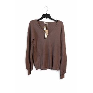 Mystree Brown Ribbed V-Neck Sweater Women's Size Large NWT Soft Knit Top
